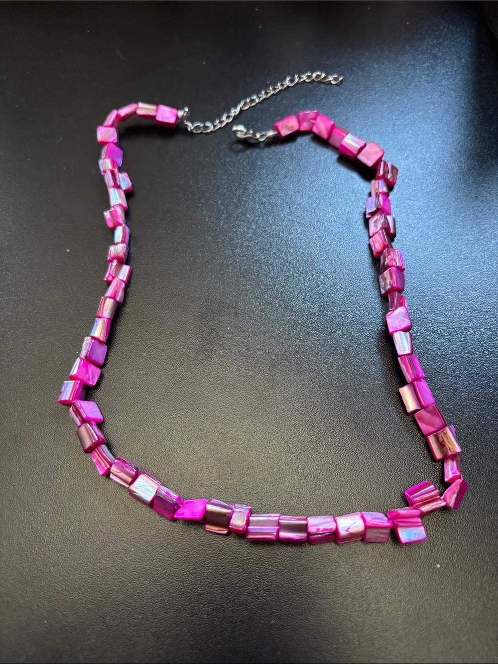 Fuchsia Iridescent Shell Tile Necklace - Women Jewelry